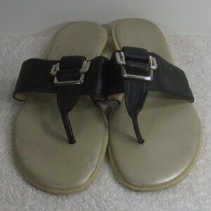 Aerosoles Shoes Black Leather Savvy Comfy Casual Slip-on Thong Sandals Size 9M